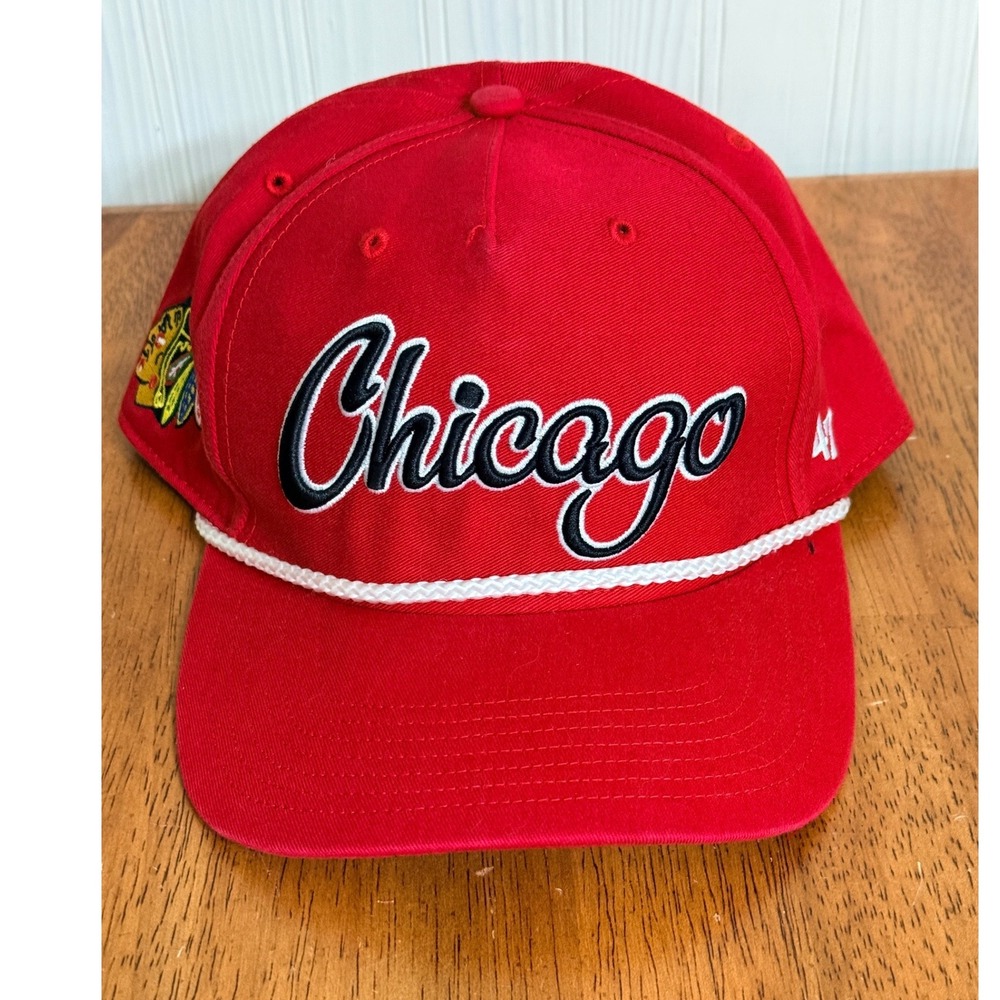 47 Brand Chicago Blackhawks NHL Snapback Hat Red Rope Script Cap OSFA 040921-029